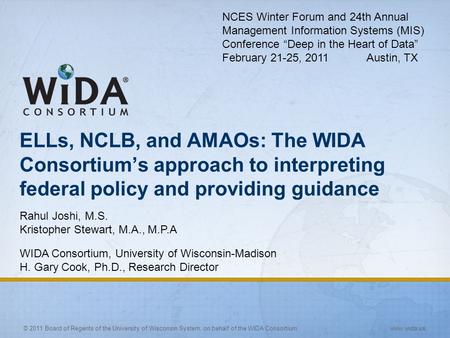 NCES Winter Forum and 24th Annual Management Information Systems (MIS) Conference “Deep in the Heart of Data” February 21-25, 2011 Austin, TX.