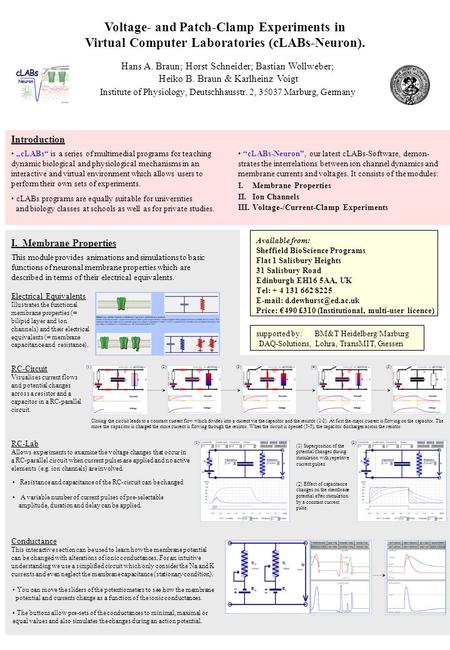 Voltage- and Patch-Clamp Experiments in Virtual Computer Laboratories (cLABs-Neuron). Hans A. Braun; Horst Schneider; Bastian Wollweber; Heiko B. Braun.