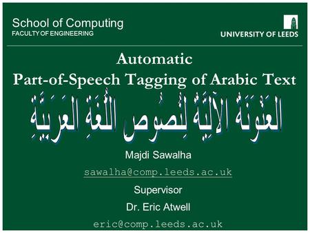 Automatic Part-of-Speech Tagging of Arabic Text