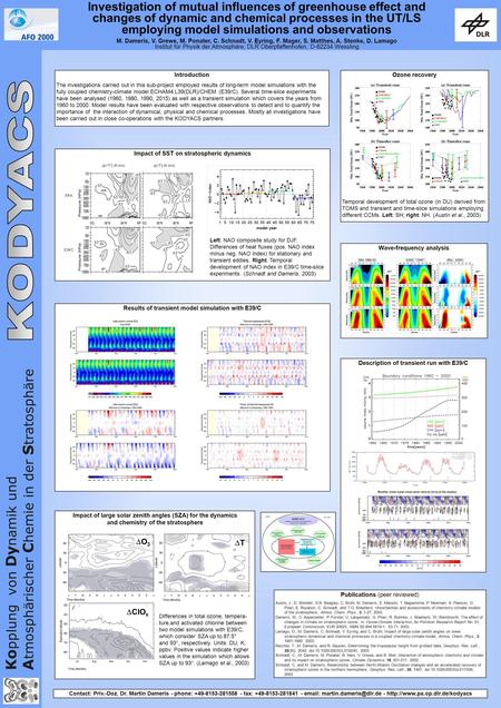 Ko pplung von Dy namik und A tmosphärischer C hemie in der S tratosphäre Investigation of mutual influences of greenhouse effect and changes of dynamic.