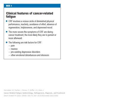 Horneber, M; Fischer, I; Dimeo, F; Rüffer, J U; Weis, J Cancer-Related Fatigue: Epidemiology, Pathogenesis, Diagnosis, and Treatment Dtsch Arztebl Int.