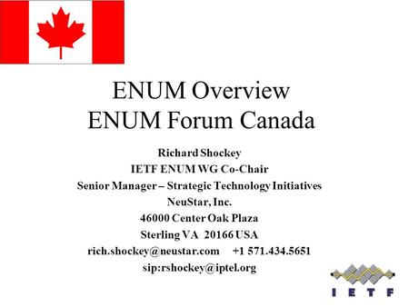 ENUM Overview ENUM Forum Canada