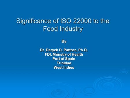 Significance of ISO to the Food Industry