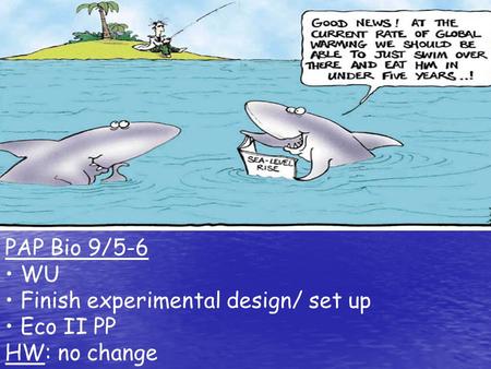 PAP Bio 9/5-6 WU Finish experimental design/ set up Eco II PP HW: no change.