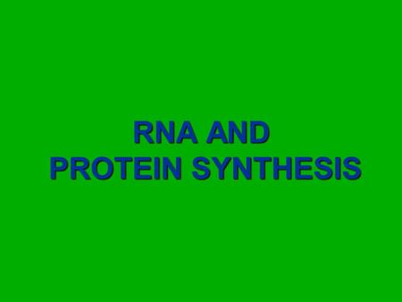 RNA AND PROTEIN SYNTHESIS