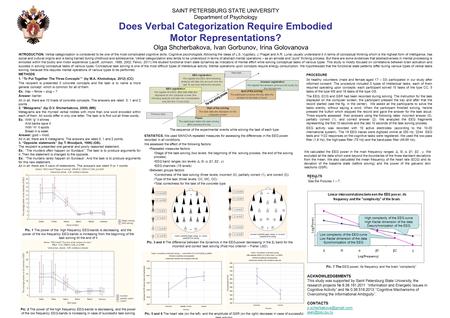 SAINT PETERSBURG STATE UNIVERSITY Department of Psychology Does Verbal Categorization Require Embodied Motor Representations? Olga Shcherbakova, Ivan Gorbunov,