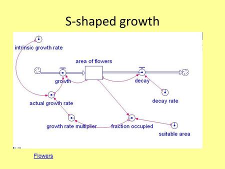 S-shaped growth Flowers. dA / dt = r * A * (K-A) / K If A