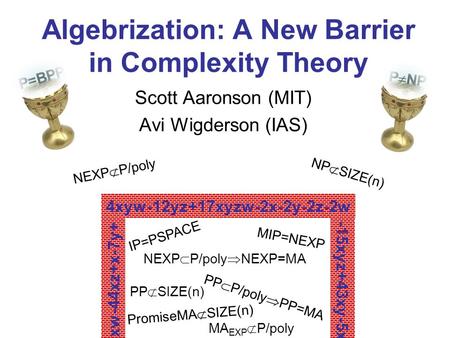 Algebrization: A New Barrier in Complexity Theory