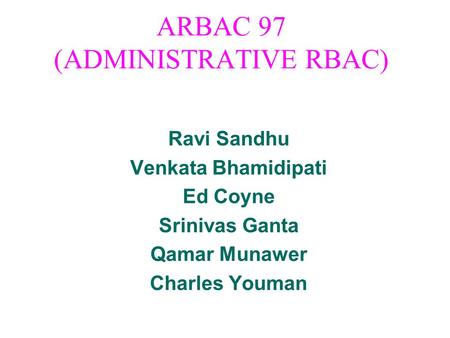 ARBAC 97 (ADMINISTRATIVE RBAC)