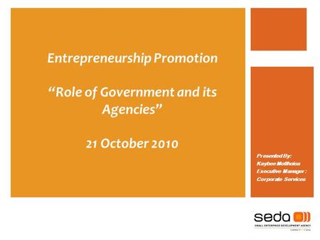 Entrepreneurship Promotion “Role of Government and its Agencies”