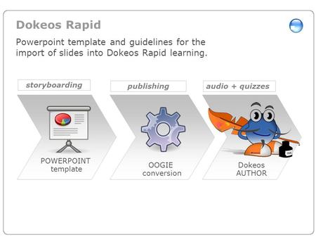 Dokeos Rapid Powerpoint template and guidelines for the import of slides into Dokeos Rapid learning. storyboarding publishing audio + quizzes POWERPOINT.