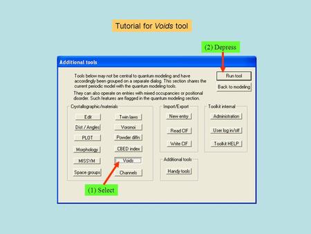 Tutorial for Voids tool (1) Select (2) Depress. Voids are not a big computation. Start from a small radius like this, and then improve by trial-and-error.