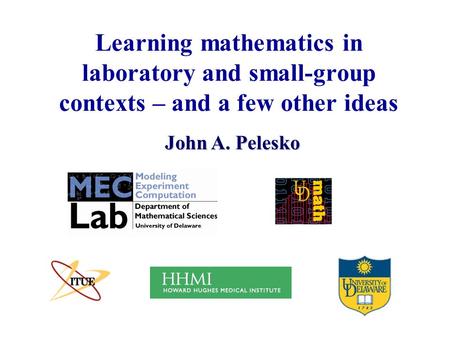 Learning mathematics in laboratory and small-group contexts – and a few other ideas John A. Pelesko.