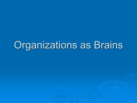 Organizations as Brains. Brain as Learning Organization  1) Brains are “flexible, inventive and resilient….” p. 72.  2) Brains specialize (left/right)