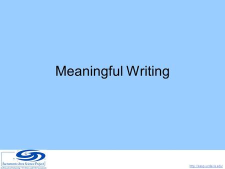 Meaningful Writing.  Communication Triangle Text/Format: essay, news article, letter Writer/Perspective: