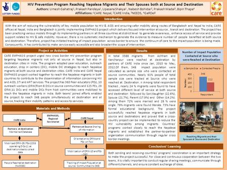 HIV Prevention Program Reaching Nepalese Migrants and Their Spouses both at Source and Destination Authors: Umesh Gahatraj 1, Prakash Pandeya 1, Upasana.