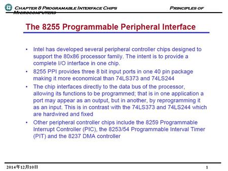 Chapter 8 Programable Interface Chips Principles of Microcomputers 2014年12月10日 2014年12月10日 2014年12月10日 2014年12月10日 2014年12月10日 2014年12月10日 1.