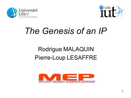 1 The Genesis of an IP Rodrigue MALAQUIN Pierre-Loup LESAFFRE.