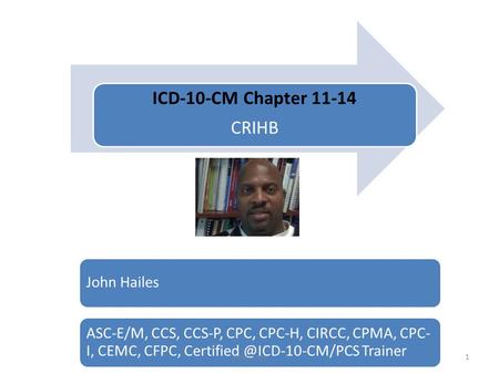 ICD-10-CM Chapter CRIHB John Hailes