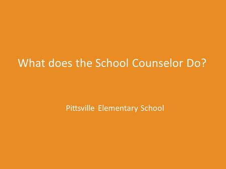 What does the School Counselor Do? Pittsville Elementary School.