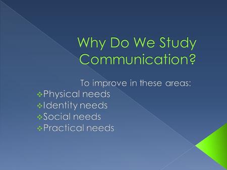 Physical Intellectual Emotional  We define who we are through communication with others.  Impressions of who we are, are formed according to the ways.