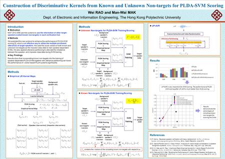 Known Non-targets for PLDA-SVM Training/Scoring Construction of Discriminative Kernels from Known and Unknown Non-targets for PLDA-SVM Scoring Results.