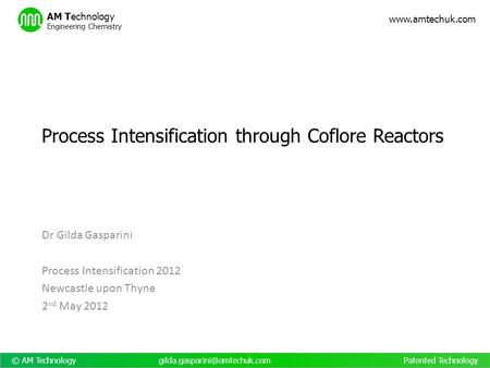 Process Intensification through Coflore Reactors