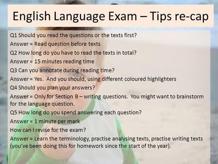 English Language Exam – Tips re-cap