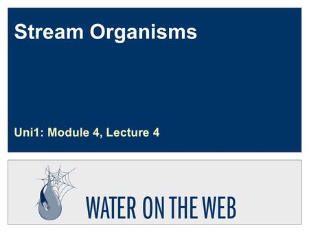 Stream Organisms Uni1: Module 4, Lecture 4. Developed by: Merrick, Richards Updated: August 2003 U1-m4-s2 Objectives Students will be able to:  describe.