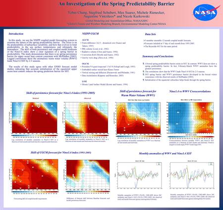 An Investigation of the Spring Predictability Barrier Yehui Chang, Siegfried Schubert, Max Suarez, Michele Rienecker, Augustine Vintzileos* and Nicole.