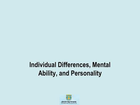 Individual Differences, Mental Ability, and Personality