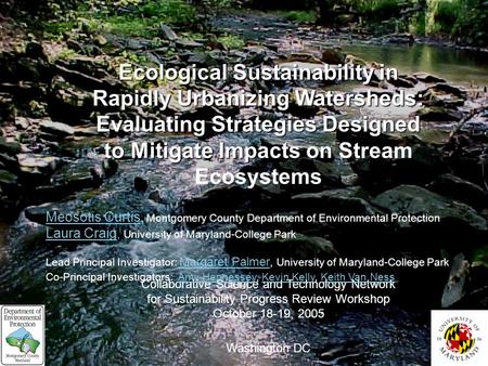 Collaborative Science and Technology Network for Sustainability Progress Review Workshop October 18-19, 2005 Washington DC Ecological Sustainability in.