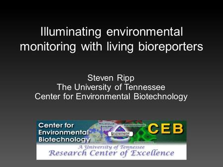 Illuminating environmental monitoring with living bioreporters Steven Ripp The University of Tennessee Center for Environmental Biotechnology.