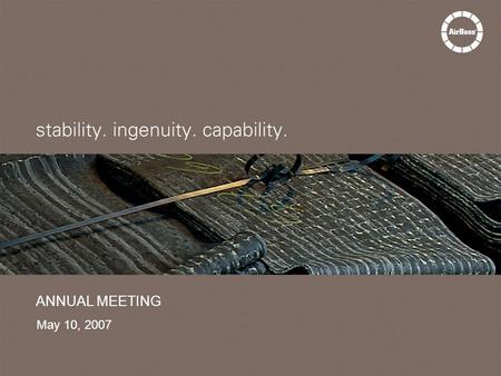 ANNUAL MEETING May 10, 2007. ANNUAL HIGHLIGHTS 2006 FISCAL YEAR (millions) 20062005 SALES$230.6226.2 NET INCOME 6.5 1.6 300% EPS 0.29 0.07 SHAREHOLDERS”