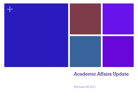 + Academic Affairs Update February 28. 2011. + Objectives Give a balanced view of current situation Update on the roller coaster ride Describe our budget.