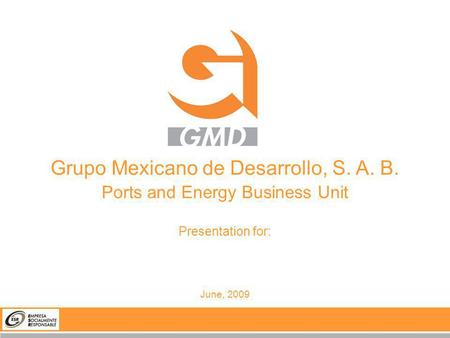 Grupo Mexicano de Desarrollo, S. A. B. Ports and Energy Business Unit Presentation for: June, 2009.