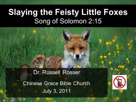 Slaying the Feisty Little Foxes Song of Solomon 2:15 Dr. Russell Rosser Chinese Grace Bible Church July 3, 2011.