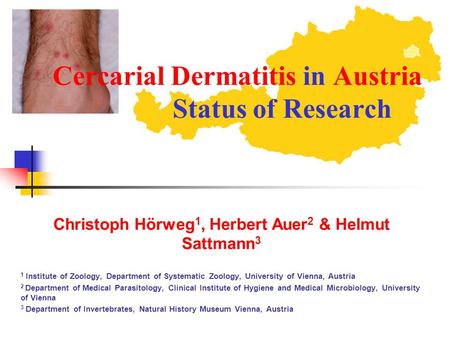 Cercarial Dermatitis in Austria Status of Research Christoph Hörweg 1, Herbert Auer 2 & Helmut Sattmann 3 1 Institute of Zoology, Department of Systematic.