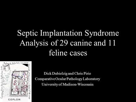 Septic Implantation Syndrome Analysis of 29 canine and 11 feline cases Dick Dubielzig and Chris Pirie Comparative Ocular Pathology Laboratory University.