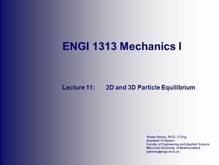 Shawn Kenny, Ph.D., P.Eng. Assistant Professor Faculty of Engineering and Applied Science Memorial University of Newfoundland ENGI.