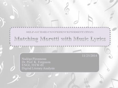 11/25/2014 Nadége Pironneau Dr. Prof. K. Ferguson ENGL 391W-01 Digital Literary Analysis.