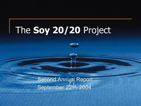 The Soy 20/20 Project Second Annual Report September 22 nd, 2004.