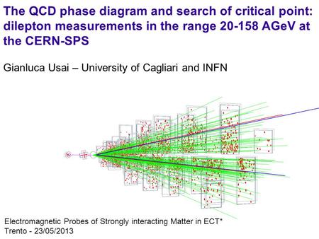 1 Gianluca Usai – University of Cagliari and INFN Electromagnetic Probes of Strongly interacting Matter in ECT* Trento - 23/05/2013 The QCD phase diagram.