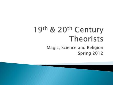 Magic, Science and Religion Spring 2012.  A Brief Overview of the History of the Anthropology of Religion  19 th Century setting  Tylor and Animism.