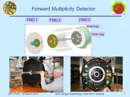 CR7-FMD, 19 March 2007Jens Jørgen Gaardhøje, Niels Bohr Institute 1 Forward Multiplicity Detector FMD 1 FMD 3 FMD 2 Outer ring Inner ring.