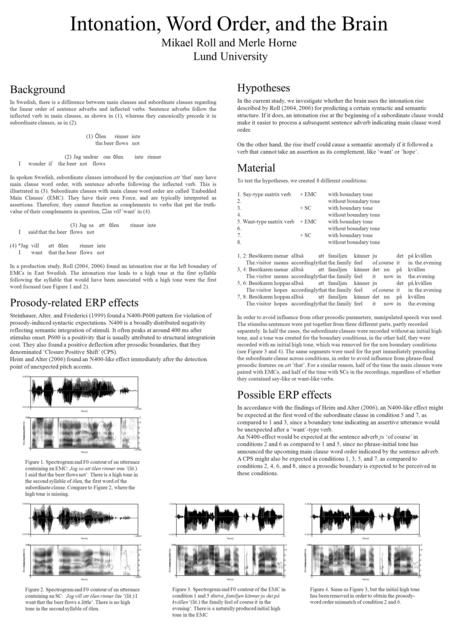 Background In Swedish, there is a difference between main clauses and subordinate clauses regarding the linear order of sentence adverbs and inflected.