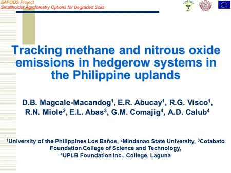 D.B. Magcale-Macandog 1, E.R. Abucay 1, R.G. Visco 1, R.N. Miole 2, E.L. Abas 3, G.M. Comajig 4, A.D. Calub 4 1 University of the Philippines Los Baños,