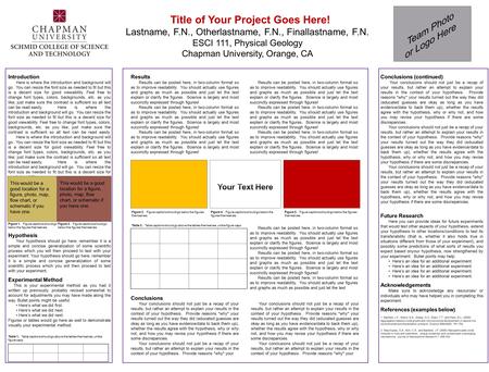 Title of Your Project Goes Here! Lastname, F.N., Otherlastname, F.N., Finallastname, F.N. ESCI 111, Physical Geology Chapman University, Orange, CA Introduction.