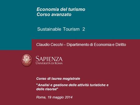 Economia del turismo Corso avanzato