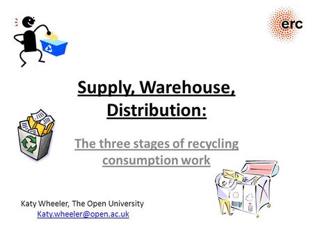 Supply, Warehouse, Distribution: The three stages of recycling consumption work Katy Wheeler, The Open University